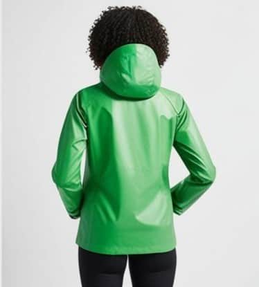 Green rain jacket, product photo