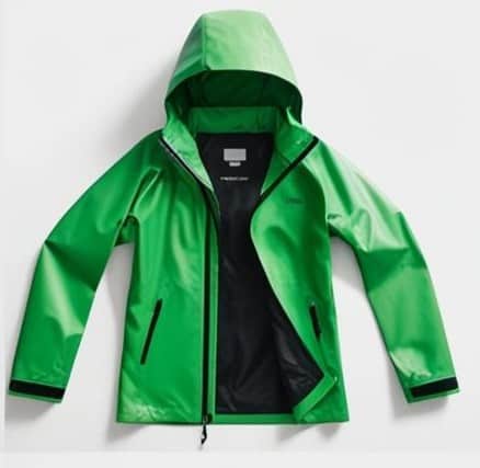 Green rain jacket, product photo